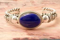 Artie Yellowhorse Genuine Blue Lapis Stone Sterling Silver Bracelet